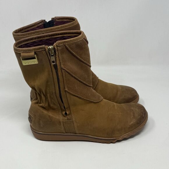 Sorel Firenzy Breve II Boots Womens 8.5 Brown Leather Waterproof Side Zip Mid - Picture 1 of 16